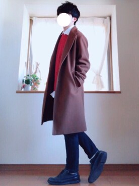 「niko and...（ニコアンド）のアイテム（チェスターコート）」を使った、まさ。さん（メンズ・168cm）の冬コーディネート
