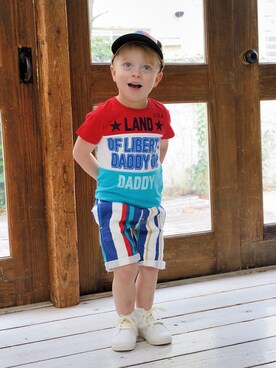 「Daddy Oh Daddy（ダディーオーダディー）のアイテム（トップス）」を使った、こどもの森e-shopさん（キッズ・90cm）の夏コーディネート