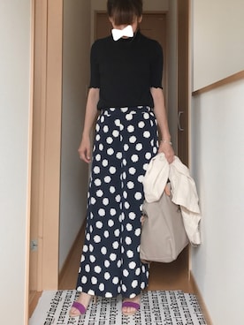 「ドットパンツ」｜「アイテム（ノーカラージャケット）」を使った、mimi⋆さん（レディース・158cm）の夏コーディネート