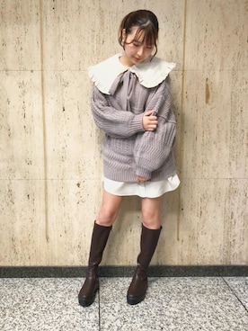 「デカ襟ブラウス」｜emsexcite　/　エムズエキサイトさん（レディース・158cm）の冬コーディネート