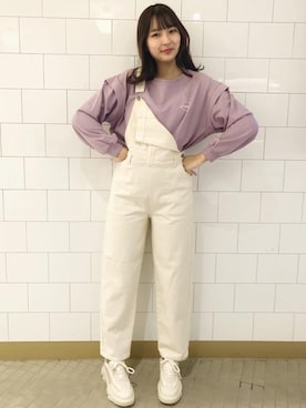 「ガーリーコーデ」｜「アイテム（サロペット/オーバーオール）」を使った、emsexcite　/　エムズエキサイトさん（レディース・158cm）の春コーディネート