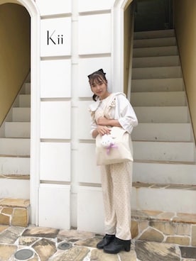 「アイテム（オールインワン・サロペット、ホワイト系）」を使った、emsexcite　/　エムズエキサイトさん（レディース・160cm）の春コーディネート