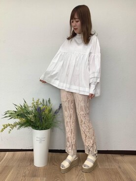 「レースパンツ」｜「アイテム（チュニック）」を使った、emsexcite　/　エムズエキサイトさん（レディース・163cm）の春コーディネート