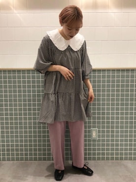 「カジュアルガーリー」｜「アイテム（チュニック）」を使った、emsexcite　/　エムズエキサイトさん（レディース・158cm）の春コーディネート