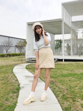 「ガーリーコーデ」｜「アイテム（ハンチング/ベレー帽）」を使った、emsexcite　/　エムズエキサイトさん（レディース・160cm）の春コーディネート