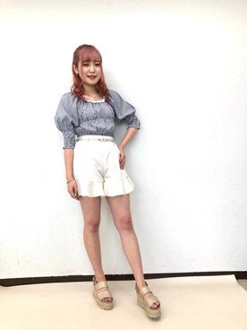 「シャーリング」｜emsexcite　/　エムズエキサイトさん（レディース・163cm）の夏コーディネート
