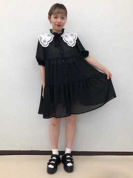 「オールブラック」｜「アイテム（チュニック）」を使った、emsexcite　/　エムズエキサイトさん（レディース・158cm）の夏コーディネート