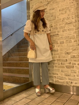 「アイテム（デニムパンツ、グリーン系）」を使った、emsexcite　/　エムズエキサイトさん（レディース・160cm）の夏コーディネート