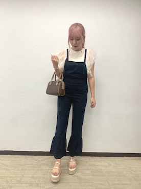 「ガーリーコーデ」｜「アイテム（サロペット/オーバーオール）」を使った、emsexcite　/　エムズエキサイトさん（レディース・163cm）の夏コーディネート