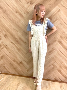 「ガーリーコーデ」｜「アイテム（サロペット/オーバーオール）」を使った、emsexcite　/　エムズエキサイトさん（レディース・163cm）の夏コーディネート