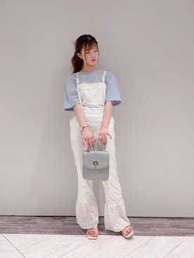 「ガーリーコーデ」｜「アイテム（サロペット/オーバーオール）」を使った、emsexcite　/　エムズエキサイトさん（レディース・152cm）の夏コーディネート