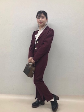 「アイテム（テーラードジャケット、レッド系）」を使った、emsexcite　/　エムズエキサイトさん（レディース・152cm）の秋コーディネート