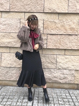 「ファーアウター」｜「アイテム（その他アウター）」を使った、emsexcite　/　エムズエキサイトさん（レディース・163cm）の秋コーディネート