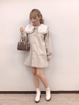 「フレンチガーリー」｜「アイテム（ステンカラーコート）」を使った、emsexcite　/　エムズエキサイトさん（レディース・163cm）の秋コーディネート