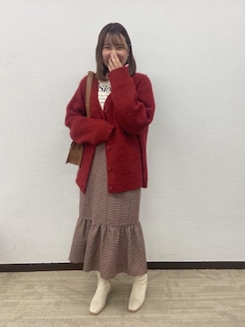 「レッドコーデ」｜「アイテム（ブーツ）」を使った、emsexcite　/　エムズエキサイトさん（レディース・160cm）の秋コーディネート