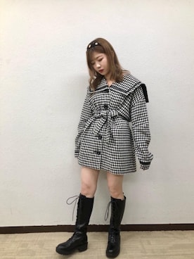 「オールブラックコーデ」｜「アイテム（その他アウター）」を使った、emsexcite　/　エムズエキサイトさん（レディース・152cm）の冬コーディネート