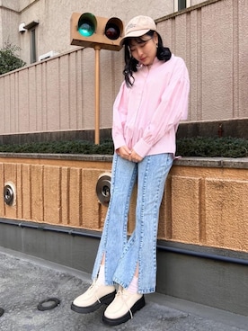 「アイテム（シャツ/ブラウス、ピンク系）」を使った、emsexcite　/　エムズエキサイトさん（レディース・160cm）の冬コーディネート