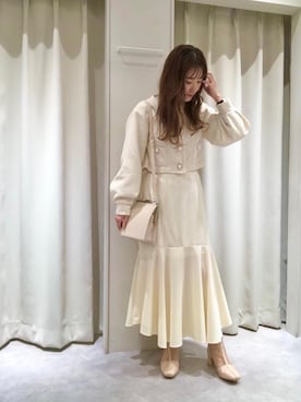 「アイテム（ノーカラージャケット、ホワイト系）」を使った、emsexcite　/　エムズエキサイトさん（レディース・156cm）の春コーディネート