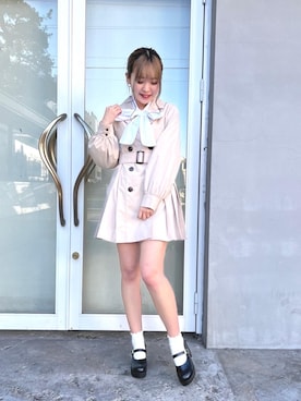 「ボウタイブラウス」｜「アイテム（トレンチコート）」を使った、emsexcite　/　エムズエキサイトさん（レディース・163cm）の春コーディネート