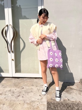 「アイテム（シャツ/ブラウス、ピンク系）」を使った、emsexcite　/　エムズエキサイトさん（レディース・160cm）の春コーディネート