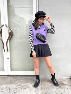 「アイテム（ベスト、パープル系）」を使った、emsexcite　/　エムズエキサイトさん（レディース・160cm）の春コーディネート