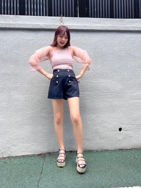 「ガーリーコーデ」｜「アイテム（サンダル）」を使った、emsexcite　/　エムズエキサイトさん（レディース・160cm）の夏コーディネート