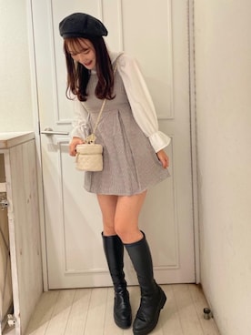 「ガーリーコーデ」｜「アイテム（ハンチング/ベレー帽）」を使った、emsexcite　/　エムズエキサイトさん（レディース・162cm）の秋コーディネート