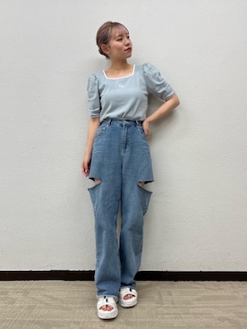「参戦服」｜「アイテム（パンツ、ブルー系）」を使った、emsexcite　/　エムズエキサイトさん（レディース・158cm）の夏コーディネート