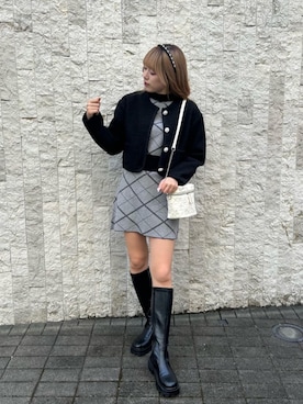 「フレンチガーリー」｜「アイテム（ノーカラージャケット）」を使った、emsexcite　/　エムズエキサイトさん（レディース・166cm）の秋コーディネート