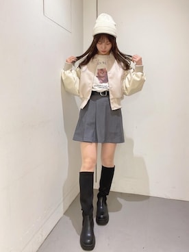 「アイテム（ニットキャップ/ビーニー、ホワイト系）」を使った、emsexcite　/　エムズエキサイトさん（レディース・151cm）の冬コーディネート