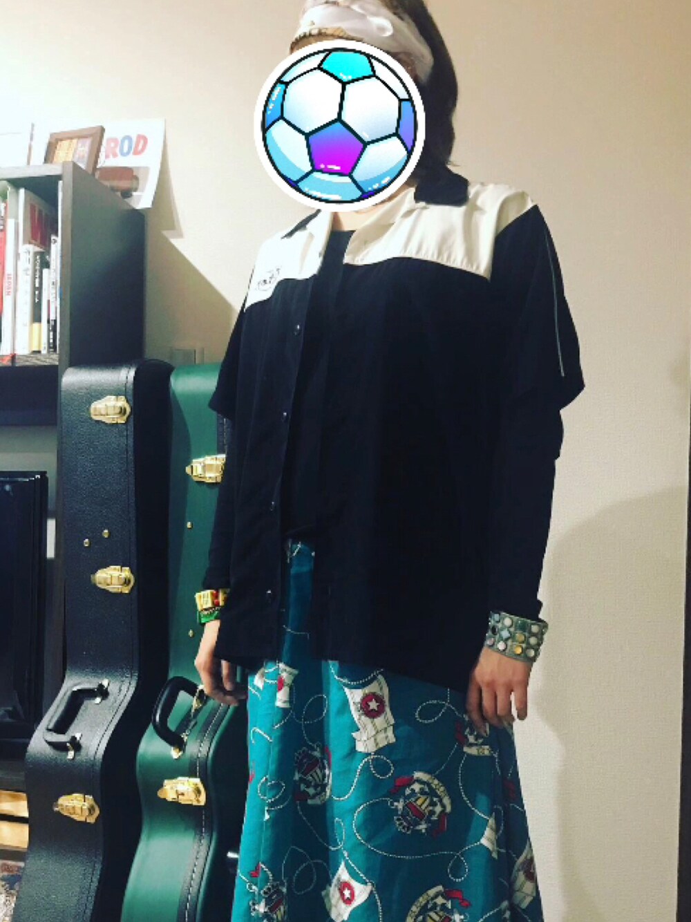 「マリン、ボーリングシャツ、スカーフ、麻雀、古着、古着MIX、古着好きな人と繋がりたい」｜「ROTARのアイテム（シャツ/ブラウス、ブラック系）」を使った、RITZAさん（レディース・160cm）の夏コーディネートの1枚目の写真