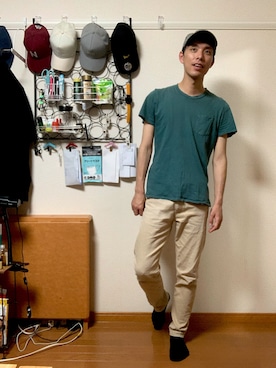 「YEVS（イーブス）のアイテム（パンツ）」を使った、渡邉健人さん（メンズ・176cm）の夏コーディネート