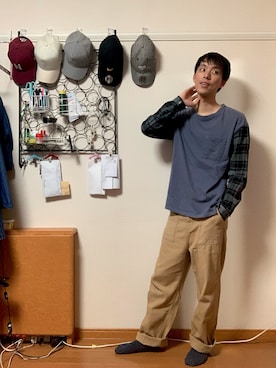 「YEVS（イーブス）のアイテム（パンツ）」を使った、渡邉健人さん（メンズ・176cm）の夏コーディネート