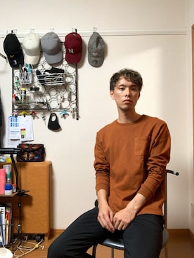 「YEVS（イーブス）のアイテム（パンツ）」を使った、渡邉健人さん（メンズ・176cm）の秋コーディネート