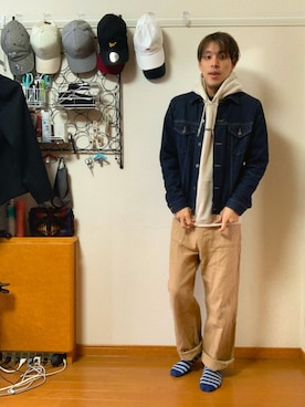 「YEVS（イーブス）のアイテム（パンツ）」を使った、渡邉健人さん（メンズ・176cm）の冬コーディネート