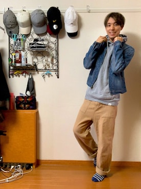 「YEVS（イーブス）のアイテム（パンツ）」を使った、渡邉健人さん（メンズ・176cm）の冬コーディネート