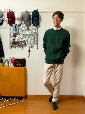 「YEVS（イーブス）のアイテム（パンツ）」を使った、渡邉健人さん（メンズ・176cm）の冬コーディネート