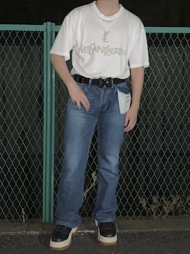 「Yves Saint Laurent（イヴサンローラン）のアイテム（Tシャツ/カットソー）」を使った、ジャンさん（メンズ・169cm）の夏コーディネート