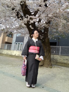 「花見コーデ」｜「アイテム（浴衣）」を使った、るふなさん（レディース・152cm）の春コーディネート