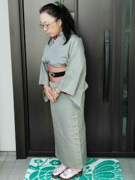 「チェック柄に恋してる」｜「アイテム（浴衣）」を使った、るふなさん（レディース・152cm）の秋コーディネート