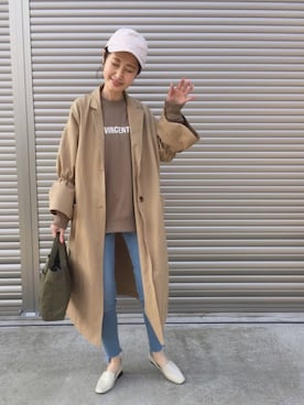 「スエット」｜「アイテム（トレンチコート）」を使った、kuukoさん（レディース・153cm）の春コーディネート