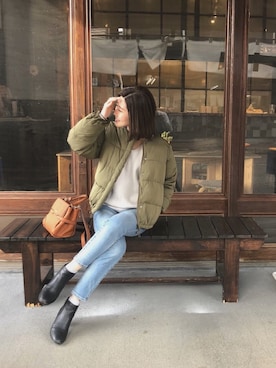 「ZOZO（ゾゾ）のスリムテーパードデニムパンツ［WOMEN］（デニムパンツ）」を使った、kuukoさん（レディース・153cm）の冬コーディネート