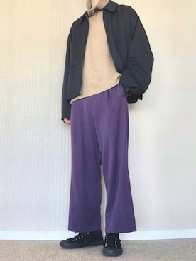 「act'm（アクトム）のact'm 袖ボリューム ビッグシルエット TR CPOワイドショートブルゾン-2021S/S-（ブルゾン、ブラック系）」を使った、ゆべしさん（メンズ・184cm）の春コーディネート