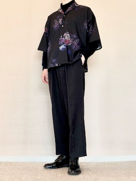 「unrelaxing（アンリラクシング）のビッグシルエットアロハ シャツ（シャツ/ブラウス、レッド系）」を使った、ゆべしさん（メンズ・184cm）の春コーディネート