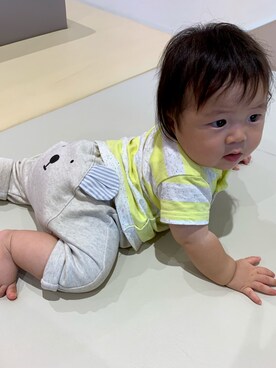 「combimini（コンビミニ）のアイテム（トップス）」を使った、icchaさん（キッズ・60cm）の夏コーディネート