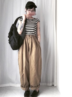 「だぼだぼ」｜「アイテム（スリッポン）」を使った、うららさん（レディース・163cm）の夏コーディネート