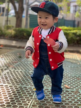 「アイテム（スタジャン）」を使った、KYOさん（キッズ・80cm）の秋コーディネート