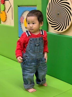 「OSHKOSH（オシュコシュ）のアイテム（トップス）」を使った、KYOさん（キッズ・80cm）の秋コーディネート
