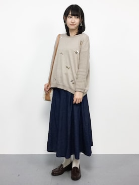 「rps（アールピーエス）のアイテム（デニムスカート）」を使った、はしもさん（レディース・162cm）の秋コーディネート