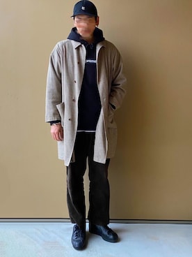 「アイテム（ステンカラーコート）」を使った、nowhere☻さん（メンズ・180cm）の冬コーディネート